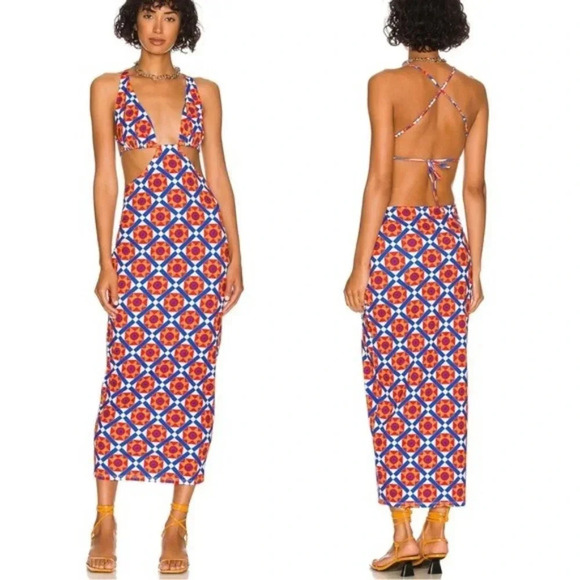 WeWoreWhat Revolve Cowl Back Cut Out Geometric Print Maxi Dress Size XL NWT - Picture 1 of 11